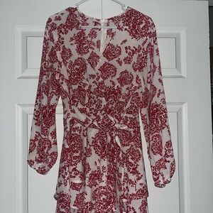Red and White Floral Wrap Dress